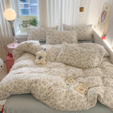 Class A Knitted Bedding Set Floral Style Bed Linen Set Soft Double Yarn Four-Piece Set Quilt Cover Set Bed Sheets Gift for Home