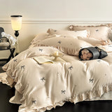 Class A Mother and Baby Grade French Romantic Four-piece Set Ice Silk Nude Sleeping Printed Duvet Cover Bedding Summer