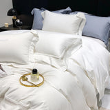 4Pcs Luxury Hollow Lace Wide Edge Solid Color Bedding Set 1000TC Egyptian Cotton Duvet Cover Bed Sheet/Fitted Sheet Pillowcases