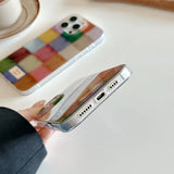 Retro Autumn And Winter Colorful Square Foil Pattern Phone Case For iPhone 17 16 15 14 13 12 11 Pro Max XS XR 7 8 Plus 16e Cover