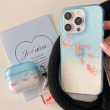 Clear Blue Gradient Koi Fish Gloss Mobile Phone Protective Case For iPhone 12 13 14 15 Pro Max Coque For iPhone 16 Pro Max Cover