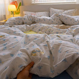 New Type A Aerobic Double Yarn Quilt Cover Knitted Cotton Printed Four-piece Duvet Set Skin Friendly Breathable Bedding