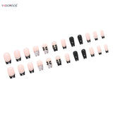 French Style Bowknot Decoration Black Long Fake Nails Full Cover Square Artificial False Nail Tips For Fingernail DIY Decoration