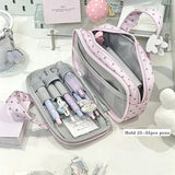 Pink Polka Dot Plaid Pencil Case Handheld Multi-Compartment Pen Bag with Clear Itabag Large Capacity Stationery Bag Gift