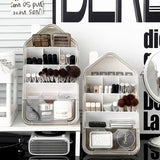 Slanted Makeup Brush Storage Rack Organizer Multiple Grids Large Capacity Table Cosmetics Rack with Drawer Lipstick Storage Box