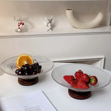 Crystal Glass Dried Fruit Plate High-end Casual Afternoon Tea Dessert Tray Household Living Room Candy Glasses Wood Base Plates