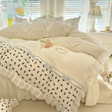 4Pcs Bedding Set Korean Princess-Style White Lace Duvet Cover Pillowcases And Ruffled Bed Skirt Couple Quilt King-Size Sheets