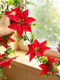 Cross-border eucalyptus poinsettia rattan living room potted red silk flower velvet rattan green plant simulation Christmas deco