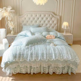 4/6Pcs Pink Princess Wedding Lace Embroidery Korean Style Bedding Set King Queen Size Duvet Cover Bed Skirt Bedspread Pillowcase