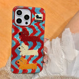 Korean Cute Dog Stripes Gradient Phone Case for IPhone 16 15 14 13 11 12 Pro Max Plus Lovely Puppy Vortex Pattern Cover Funda