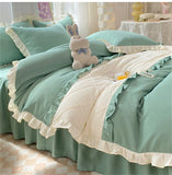 Princess Style Girls Bedding Set Ruffle Duvet Cover With Lace Korean Four Piece Set Quilt Cover Pillowcase Wedding Bedroom Decor