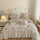 4Pcs Korean Princess Style Cotton 100% Bedding Set Three-Dimensional Chiffon Lace Duvet Cover 200x230 220x240 Four Seasons