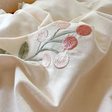 Rose Flowers Embroidery Lace Ruffles Princess Bedding Set 100% Cotton Duvet cover Set Bed Sheet Fitted Sheet Pillowcases 4Pcs
