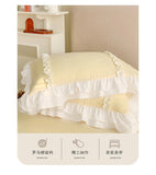 Elegant Lace Bedding Sets Luxury Bed Linen Korean Princess Style Washed Cotton Ruffle Duvet Cover Bed Sheet Pillowcases for Girl