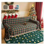 Christmas Plaid Couch Cover with Tassel Washable Covers Sofa Couch Furniture Seat Protector Slipcover Sofa Towel for Living Room