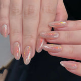 10pcs Short Almond Press on Nails Gradient Cat Eye Handmade False Nails Glitter Rhinestone Fake Nails French Acrylic Nail Tips