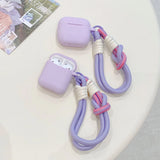 Lovely Lavender Purple Matte Silicone Earphone Case Weave Anti-Loss Lanyard For Apple AirPods 1 2 3 4 Pro 2 Soft Protection Cove