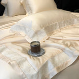 Lyocell Bamboo Fiber Luxury Embroidery Summer Quilt Soft Silky Thin Comforter Blanket With Bed Sheet Pillowcases Bedding Set