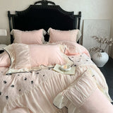 Princess Style Duvet Cover Set Rose Embroidery Bed Cover Lace Ruffles Bed Sheet Pillowcase Soft Bedding Set Decor Gift for Home