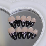 10Pcs Handmade Press on Nails Full Cover Simply Bow Tie Stars French Almond False Nails Artificial Manicure Wearable Nail Tips