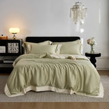 Color Blocking Bedding Set 600TC Lyocell Bamboo Fiber Soft Silky Cool Feeling Duvet Cover Flat/Fitted Bed Sheet Pillowcases 4Pcs