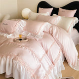 4Pcs Luxury 1000TC Egyptian Cotton Princess Lace Ruffles Wedding Bedding Set Duvet Cover Set Bed Sheet/Fitted Sheet Pillowcases