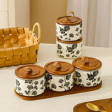 3pcs Ceramics Jars Lid Coffee Bean Storage Container‌ Dustproof and Moisture-proof with Cover Kitchen Organizer Jars for Spices