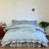 100% Cotton Korean Princess Style Rose Floral Plaid Ruffles Bedding Set Queen King Size Duvet Cover Bed Sheet Pillowcases 4Pcs
