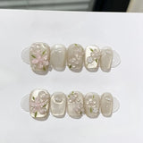10Pcs Aurora Short Handmade Press On Nails Full Cover Butterfly Design Flower Summer False Nails Wearable Manicure Nail Tips Art