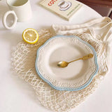 8.5in Flower Embossing Fruits Dessert Plate Ceramic Bread Candy Snacks Dishes Home Party Salad Steak Plates Chic Decor Tableware