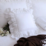 Pink/White Princess Embroidered Cushion Cover Ruffle Lace Cotton Pillow Cover Handmade Elegant Sofa Bedding Pillowcase 45X45cm