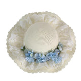 Mori Girl Flower Lace Ribbon Lolita Straw Hat Elegant Princess Lolita Flat Cap Sun Beach Cap