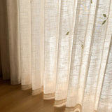 French Embroidered Bird Linen Curtain For Living Room, Privacy Sheer Curtain For Bedroom, Machine Washable，Easy Install Curtain