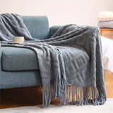 Luxury Chunky Knit Throw Blanket Soft Cozy Cable Knitted with Tassels Winter Warm Nordic Home Decor Blanket Christmas Green Gift