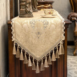 European Court Table Runner with Tassels Exquisite Long Pointed Tablecloth for Living Room Banquet Wedding Party Dining Decor