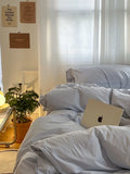Light Blue White Milk Pure Cotton Waed Bedding Set Simple Nordic Sle Double Stitch  Color Mix Match Bed Canopy Sle