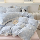 Princess Style Print Bedding Sets Ruffle Lace Bow Quilt Cover Romantic Bedclothes Home Decor Woman Girl Bedroom Duvet Cover 4pcs