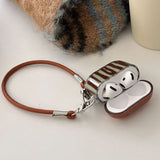 Luxury Stripe Contrast Color Case For AirPods 1 2 3 Pro 2 4 ANC Pro2 Earphone Protective Cover with Keyring Leather Rope Lanyard