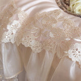 100S Egyptian Cotton Princess Wedding Bedding Set Lace Floral Embroidery Chiffon Ruffle Duvet Cover Bed Sheet Pillowcases 4Pcs