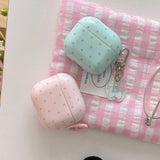 Korea Mint Green Polka Dots Silicone Earphone Case For Apple AirPods 1or2 3 4 Pro Pro 2 Soft Protection Cover With Keychain