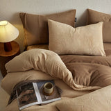 Thickened Simple Design Milk Fleece 4pcs Bedding Sets Carving Winter Warm Quilt Cover Bedspread Pillowcase for Home Bed