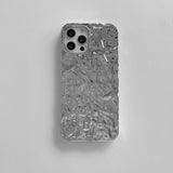 Luxury Silver Tin Paper Phone Case for iphone 16 15 14 13 11 12 Pro Max X XS Max XR Water Ripple Shockproof Soft Cover