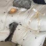 Luxury Lace Bow Embroidery Bedding Set Queen King Duvet Cover Bed Sheet Sheet Pillowcases