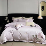 White Egyptian Cotton Bedding Set Luxury Flowers Embroidery Duvet Cover Sets Fitted Bed Sheets Pillowcases Home Textiles
