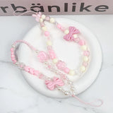 3D Bow Pearl Colorful Bead Handmade Pendant Beaded Phone Landyard Rope Chain Keychain For Iphone Bracelet