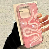 Oil Painting Cloud Pink Snake Phone Case For iPhone 16 15 14 Pro Max 13 12 11 XS X XR 7 8 Plus 16 SE 2022 Shockproof Clear Cover