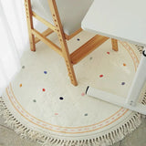 Tassel Round Living Room Large Area Carpets Cute White Children's Carpet Spotted Pattern Girl's Bedroom Rug Plush Soft Rugs 양탄자