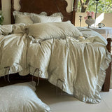100% Cotton Pastoral Floral Print Ruffles Bow Princess Bedding Set Queen King Duvet Cover Set Bed Sheet/Fitted Sheet Pillowcases