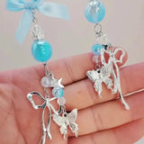 Blue Bow Knot Butterfly Beaded Charm Phone Pendant Crystal Wristband Keychain Bracelet Lanyard Cord