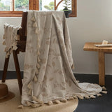Ikeehome  new cotton and linen jacquard fringed blanket office nap air conditioner blanket home sofa leisure blanket
